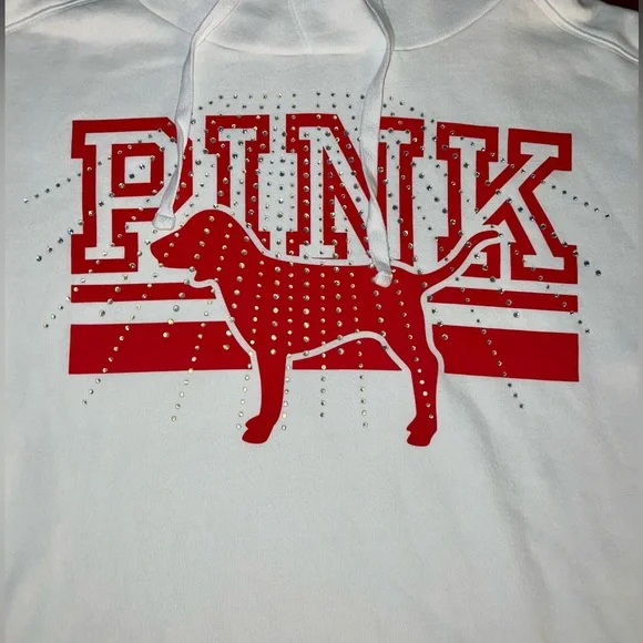 VS PINK~ White Sweatshirt w/ Red Dog Bling Design - Picture 2 of 14